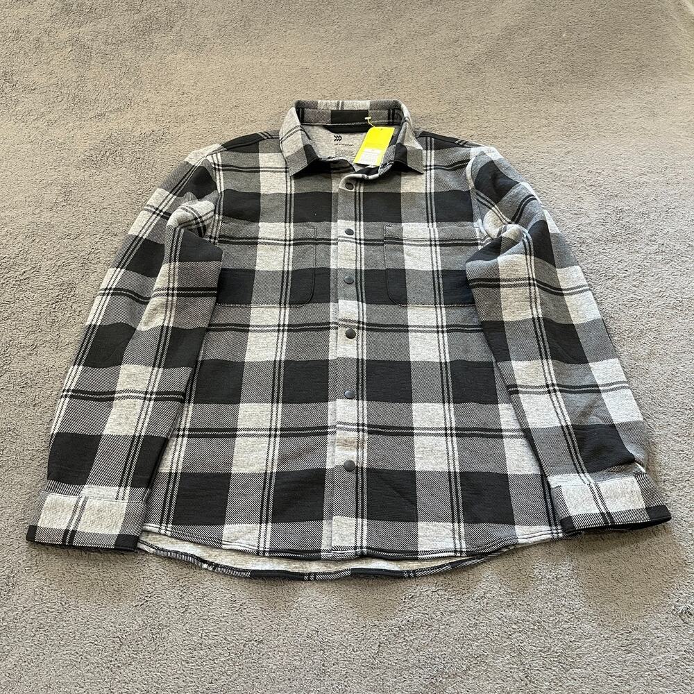 All in Motion Heather Gray Black Jersey Lined Plaid Flannel Shirt Men's Size M